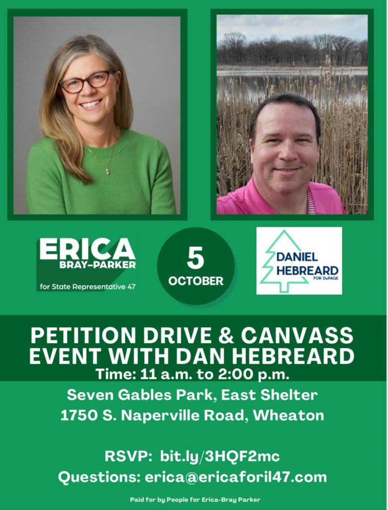 Join Dan Hebreard and Erica Bray-Parker at Seven Gables Park for a Petition Drive and Canvassing event afterwards